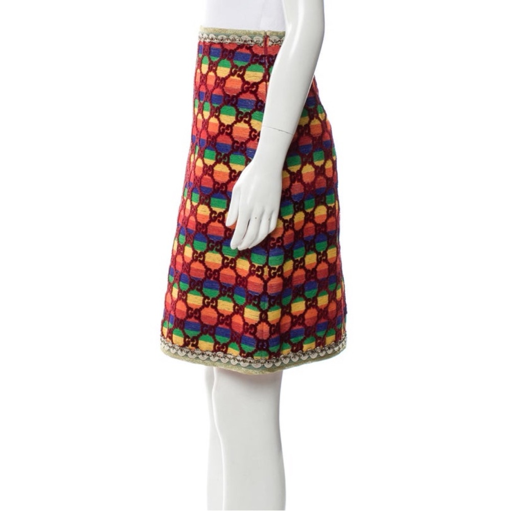 Gucci MultiColor Rainbow Velvet GG Logo Pencil Skirt SS18 Runway Size IT38 US2/4 - Picture 7 of 14
